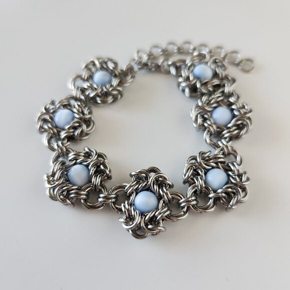 Gothic light blue pearls and silver romanov bracelet - Picture 10 of 11